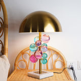 Modern Glass Sphere Table Lamp with Sculptural Marble Base and Brass Dome