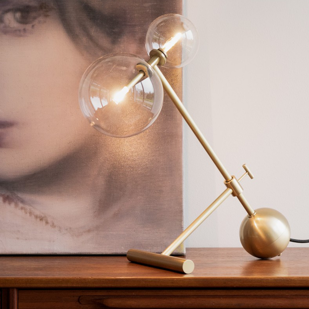 Modern Gold Metal Pearl Globe Table Lamp with Blown Glass Shade for Living Room