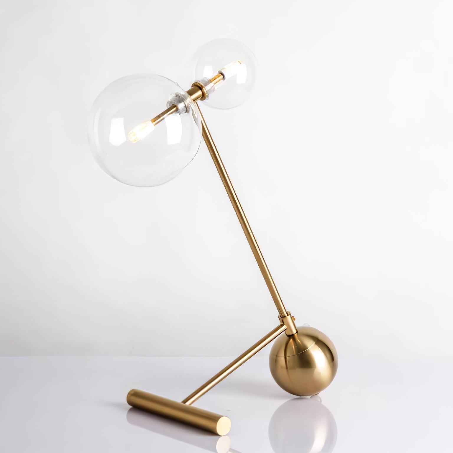 Modern Gold Metal Pearl Globe Table Lamp with Blown Glass Shade for Living Room