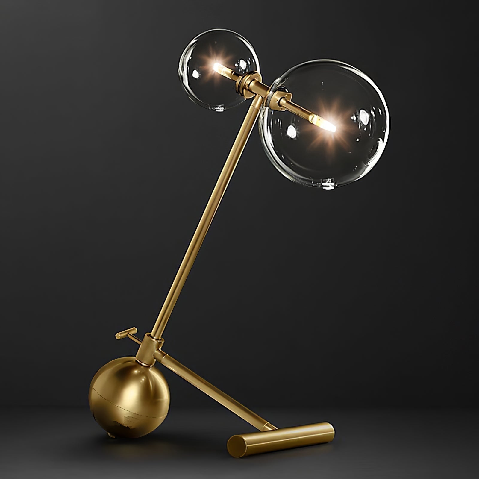 Modern Gold Metal Pearl Globe Table Lamp with Blown Glass Shade for Living Room