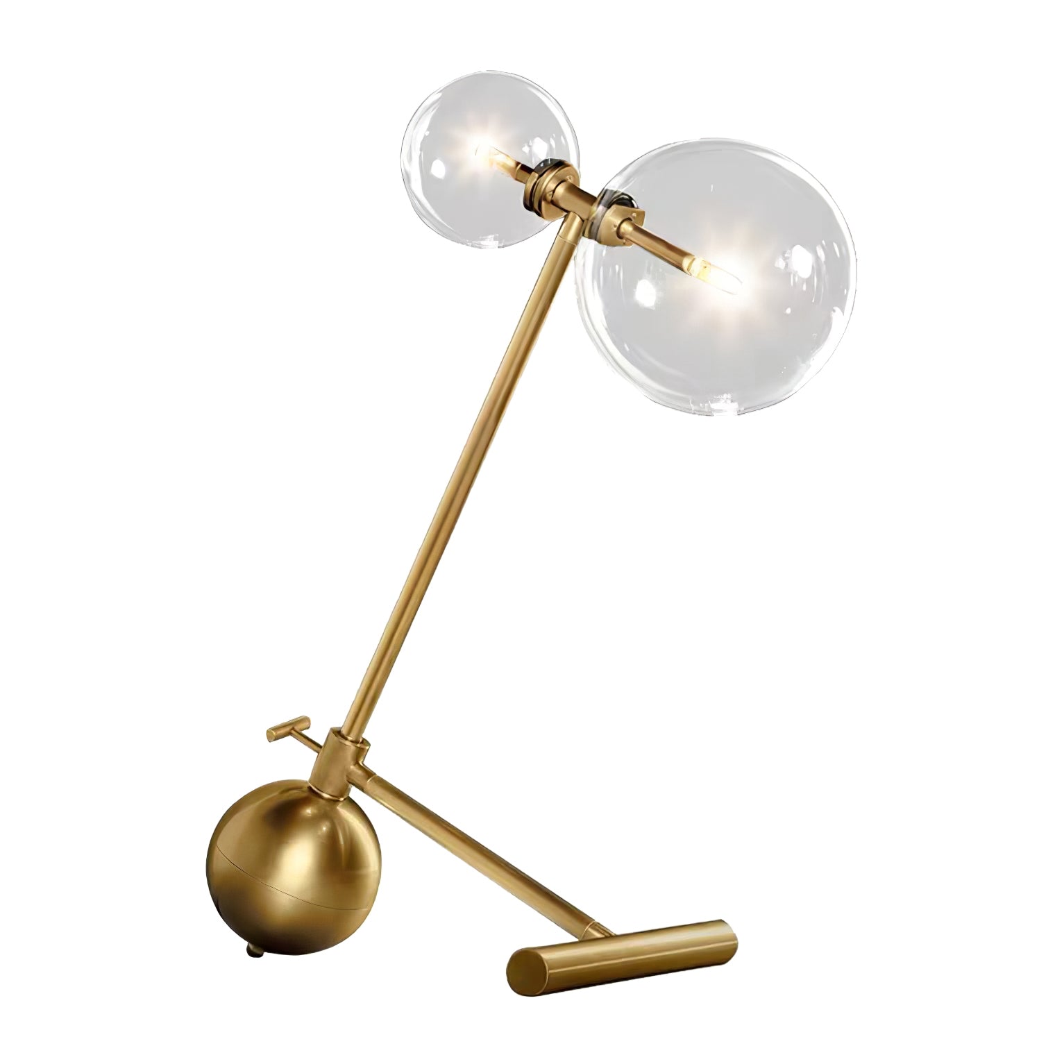 Modern Gold Metal Pearl Globe Table Lamp with Blown Glass Shade for Living Room
