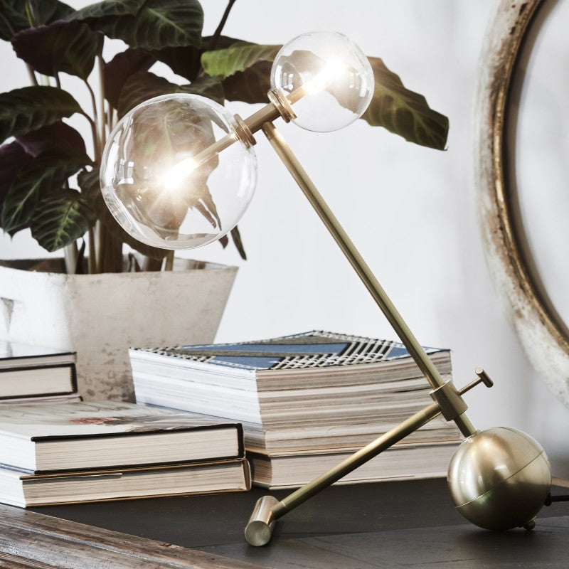Modern Gold Metal Pearl Globe Table Lamp with Blown Glass Shade for Living Room