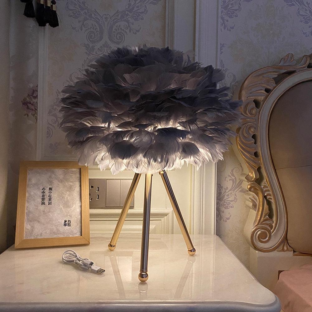 Romantic Goose Feather Desk Lamp with Metal Tripod Stand for Bedside and Accent Lighting