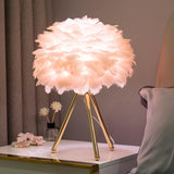 Romantic Goose Feather Desk Lamp with Metal Tripod Stand for Bedside and Accent Lighting