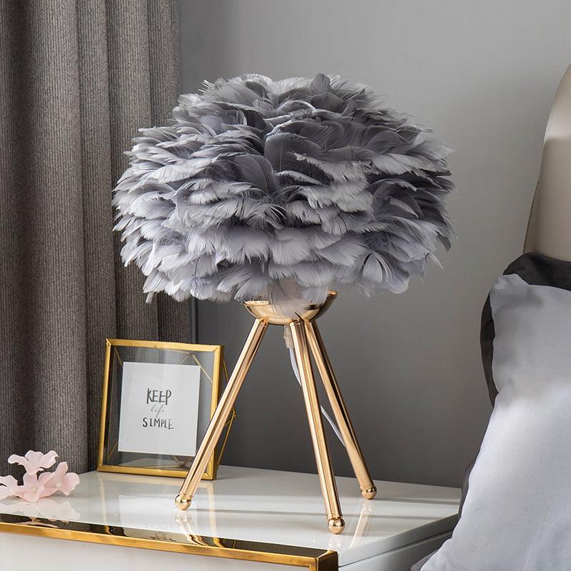 Romantic Goose Feather Desk Lamp with Metal Tripod Stand for Bedside and Accent Lighting