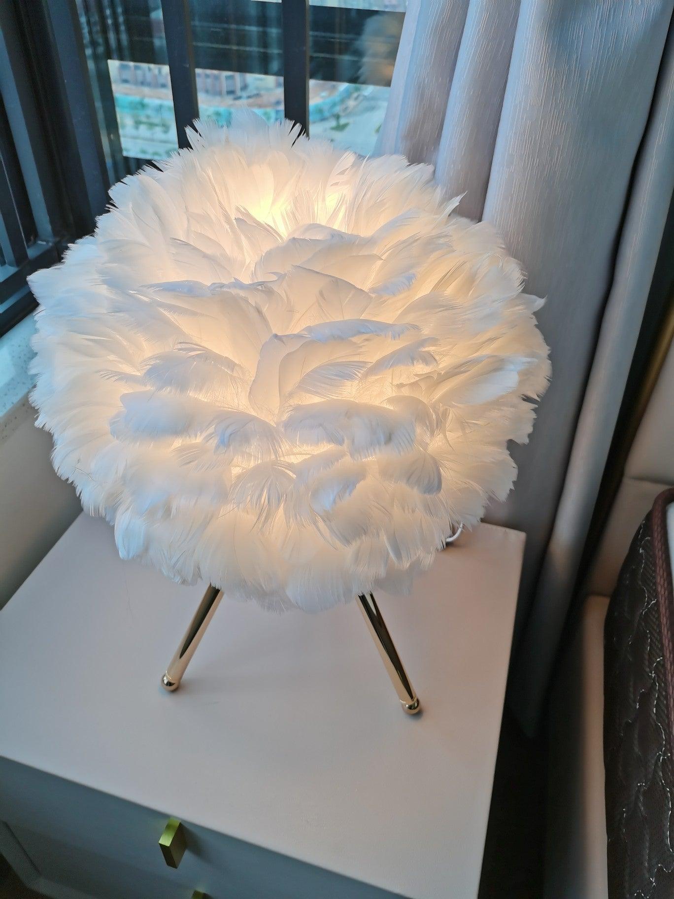 Romantic Goose Feather Desk Lamp with Metal Tripod Stand for Bedside and Accent Lighting