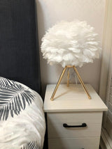 Romantic Goose Feather Desk Lamp with Metal Tripod Stand for Bedside and Accent Lighting