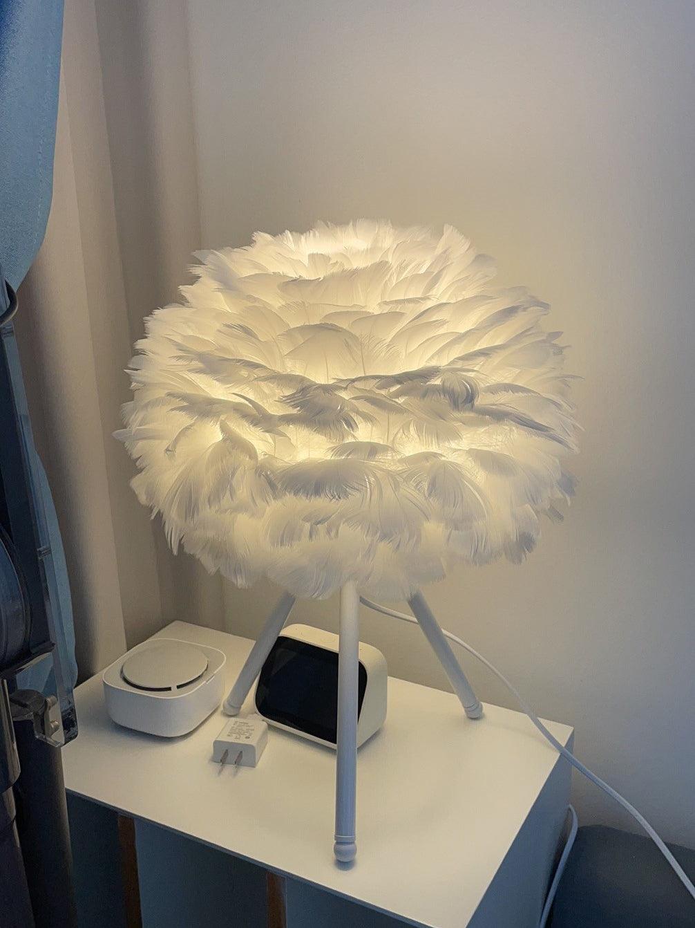 Romantic Goose Feather Desk Lamp with Metal Tripod Stand for Bedside and Accent Lighting