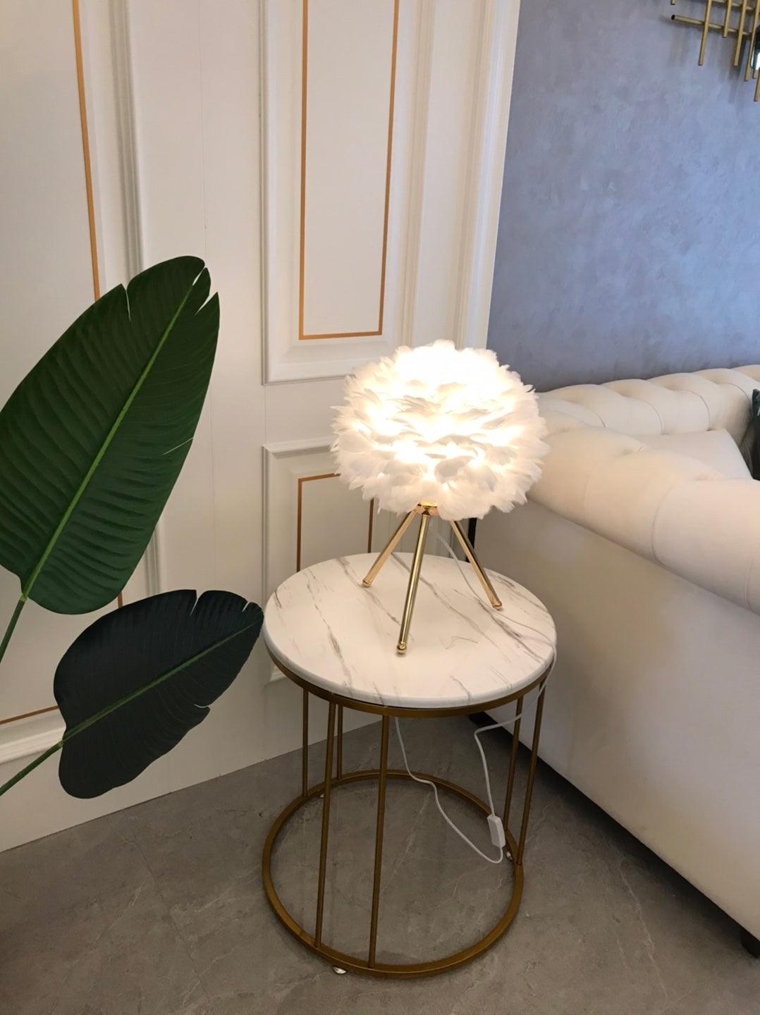 Romantic Goose Feather Desk Lamp with Metal Tripod Stand for Bedside and Accent Lighting