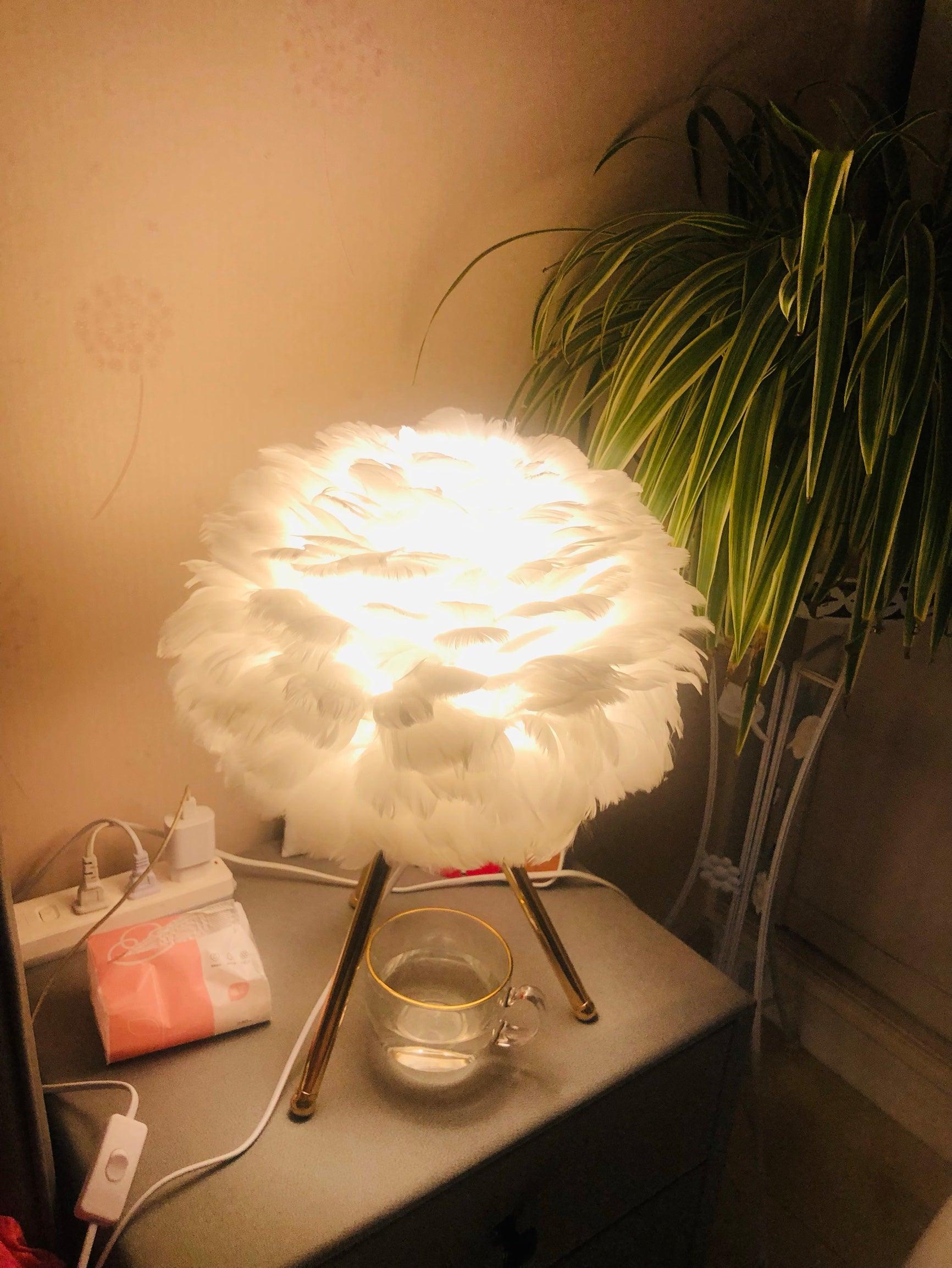 Romantic Goose Feather Desk Lamp with Metal Tripod Stand for Bedside and Accent Lighting