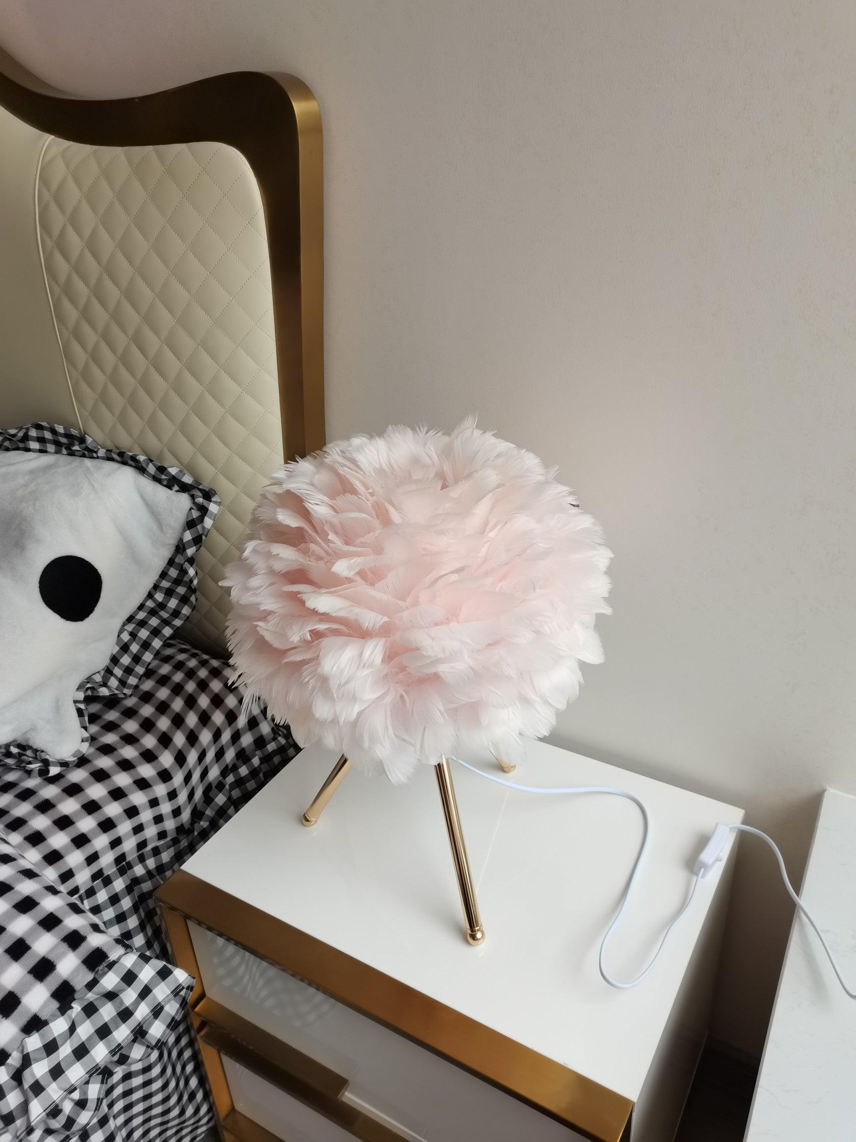 Romantic Goose Feather Desk Lamp with Metal Tripod Stand for Bedside and Accent Lighting