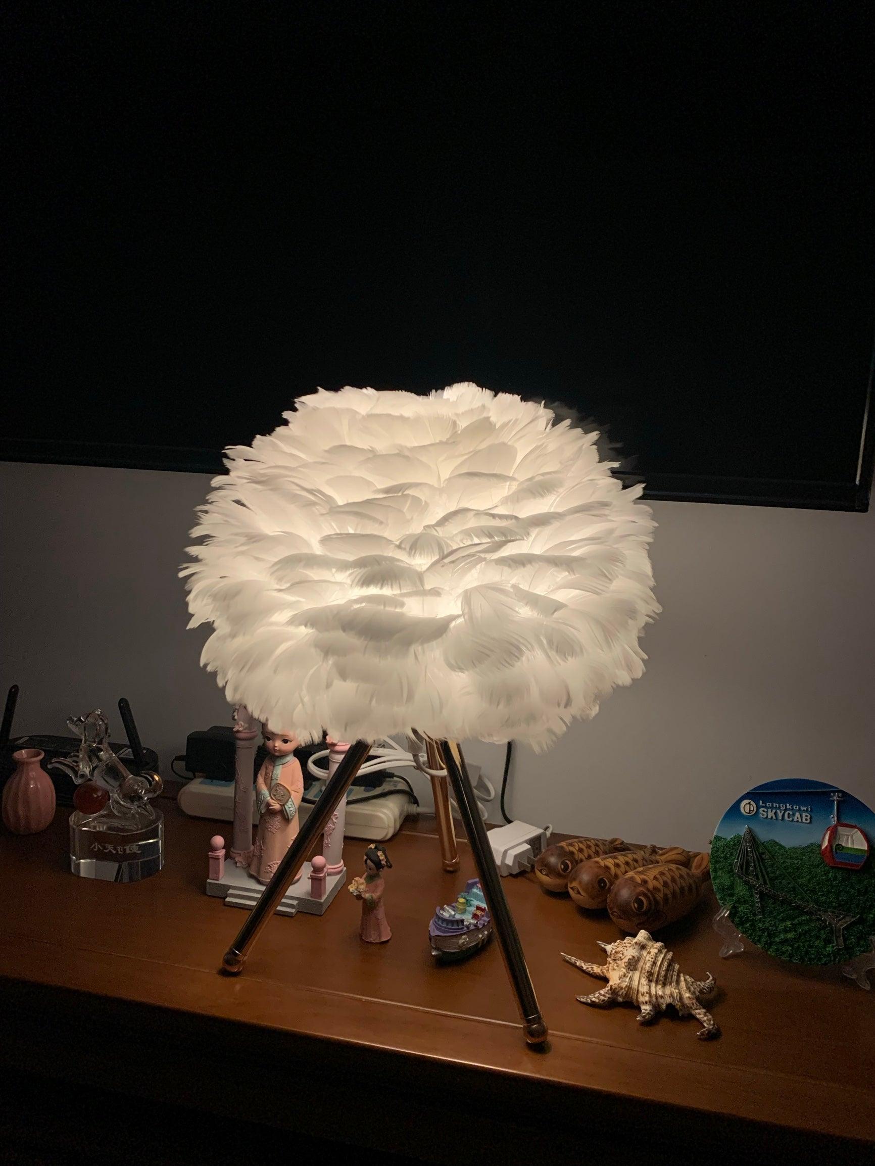 Romantic Goose Feather Desk Lamp with Metal Tripod Stand for Bedside and Accent Lighting