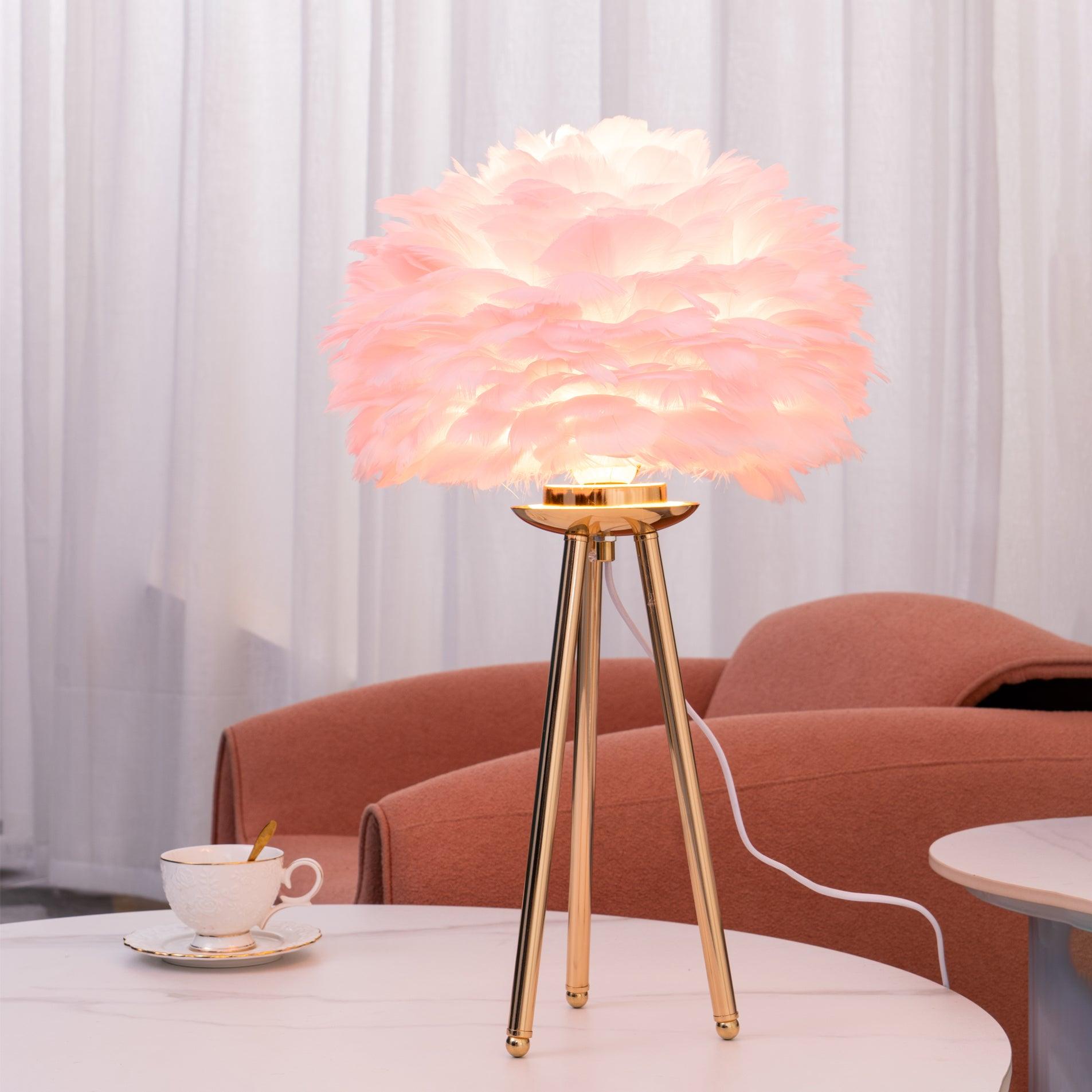 Romantic Goose Feather Desk Lamp with Metal Tripod Stand for Bedside and Accent Lighting