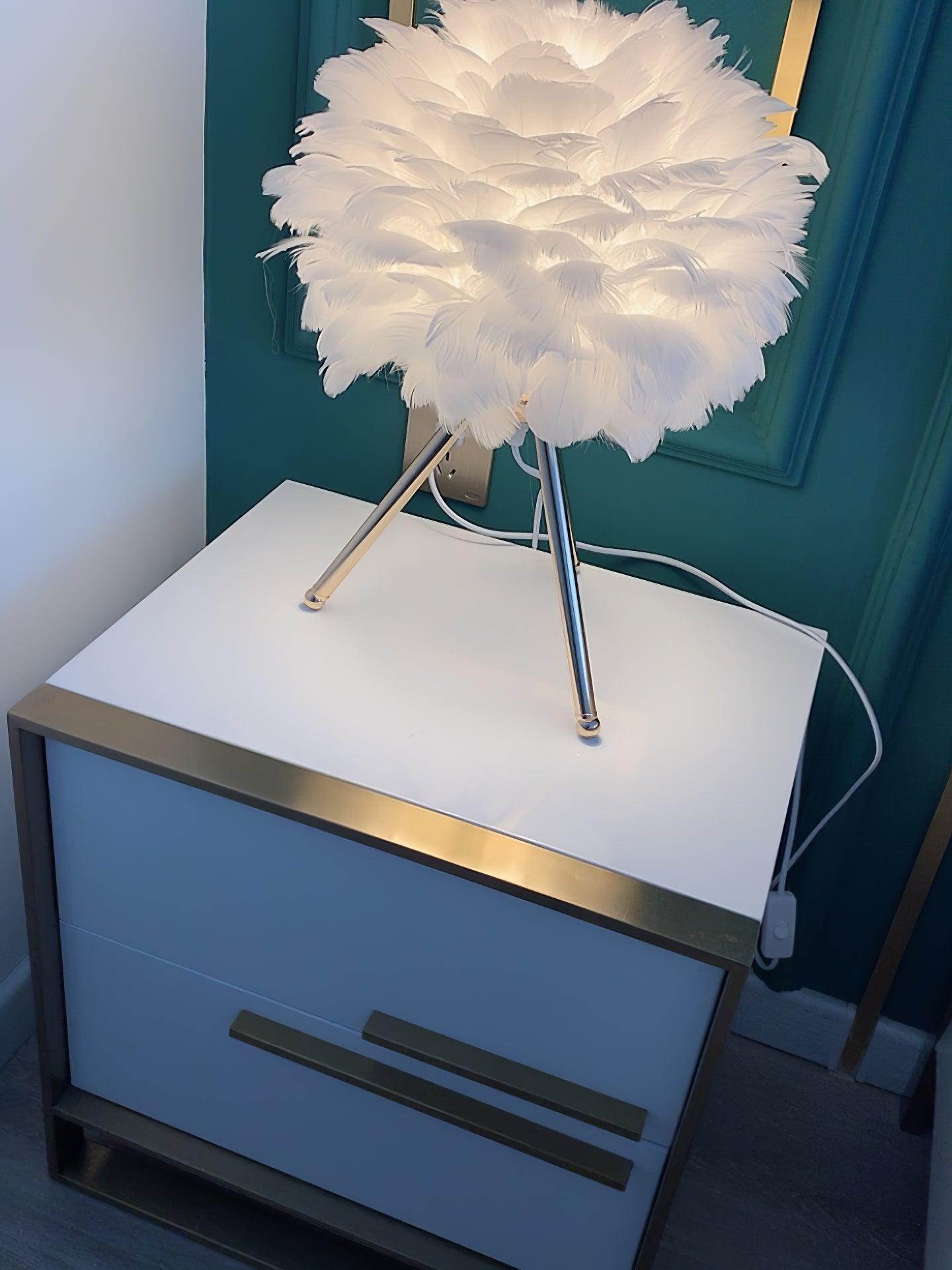 Romantic Goose Feather Desk Lamp with Metal Tripod Stand for Bedside and Accent Lighting