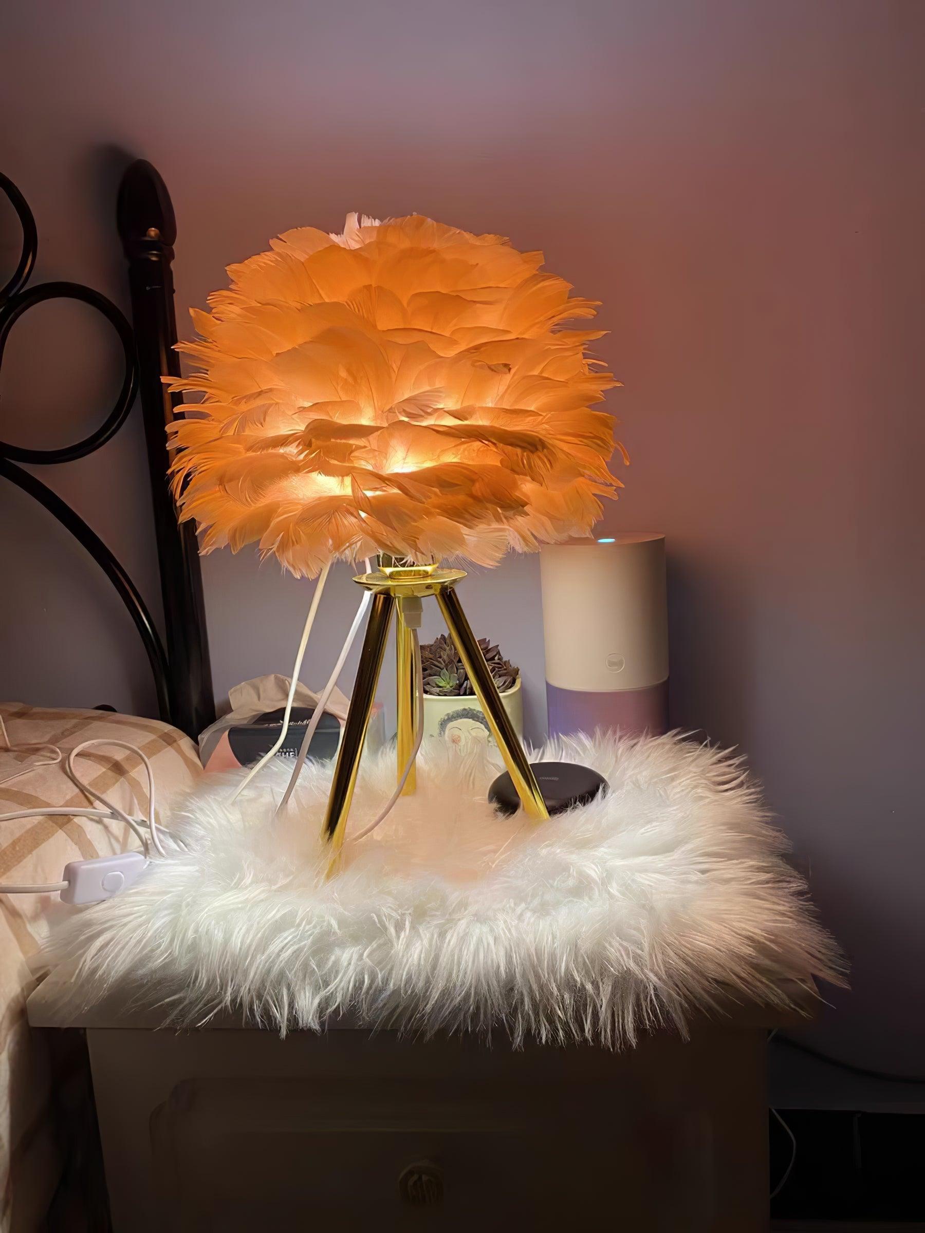 Romantic Goose Feather Desk Lamp with Metal Tripod Stand for Bedside and Accent Lighting