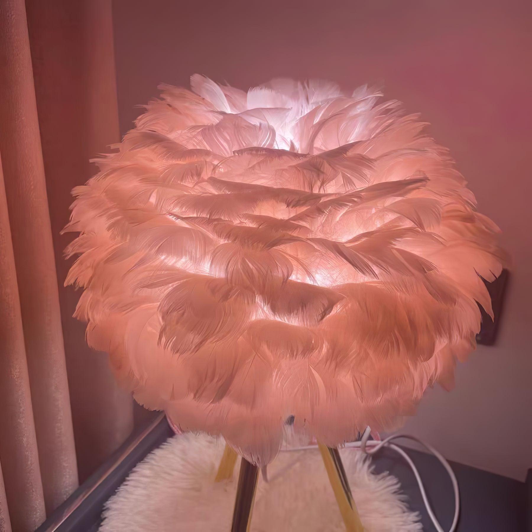 Romantic Goose Feather Desk Lamp with Metal Tripod Stand for Bedside and Accent Lighting