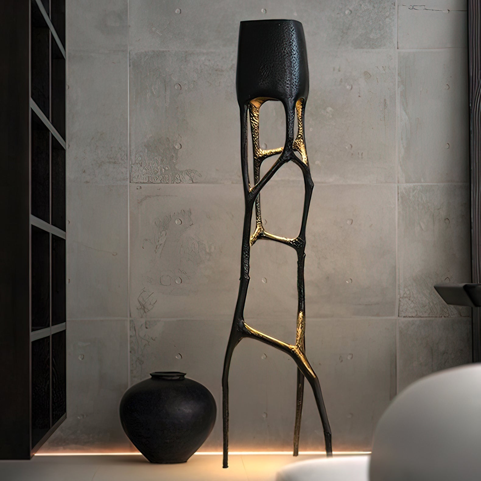 Modern Gothic Sculptural Floor Lamp Organic Web Style Torchiere Light for Art Inspired Interiors