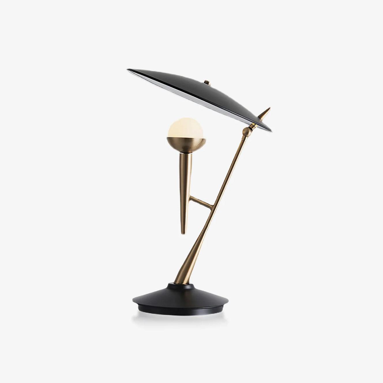 Vintage Gramophone Table Lamp Gold and Black Bedside Light with White Glass Shade