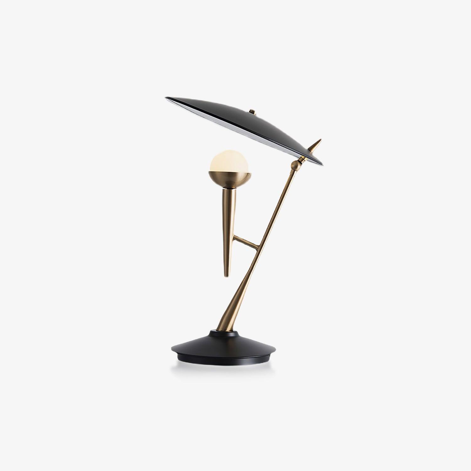 Vintage Gramophone Table Lamp Gold and Black Bedside Light with White Glass Shade