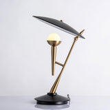 Vintage Gramophone Table Lamp Gold and Black Bedside Light with White Glass Shade