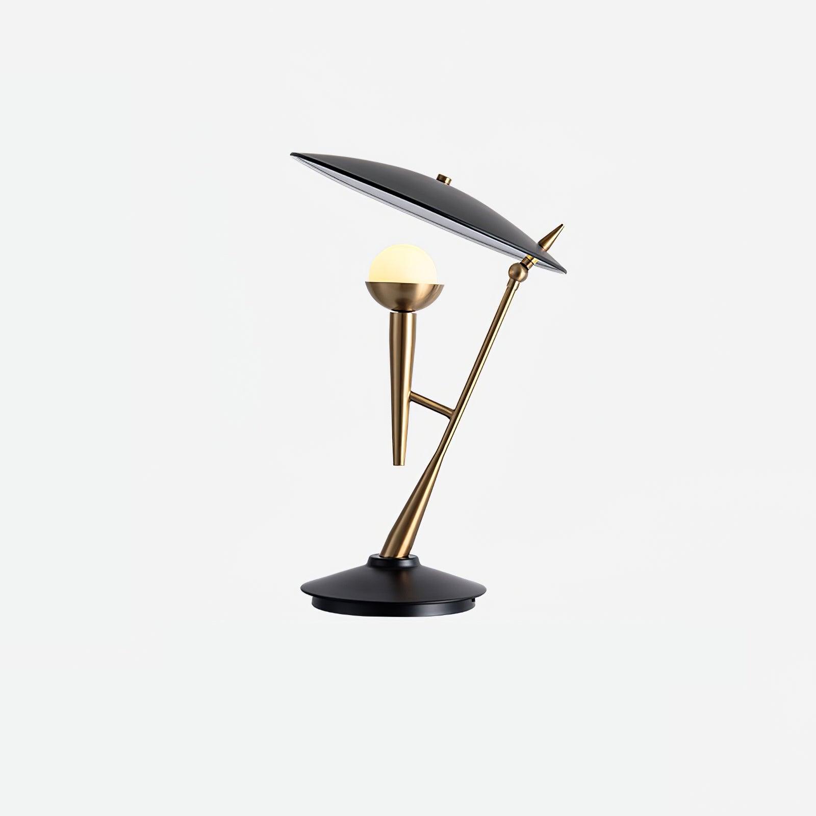Vintage Gramophone Table Lamp Gold and Black Bedside Light with White Glass Shade
