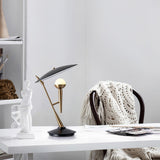 Vintage Gramophone Table Lamp Gold and Black Bedside Light with White Glass Shade