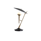 Vintage Gramophone Table Lamp Gold and Black Bedside Light with White Glass Shade