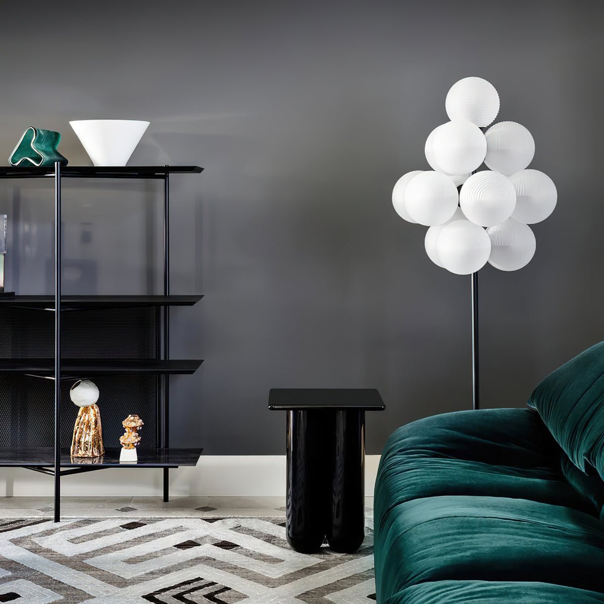 Modern Grape Cluster Glass Floor Lamp Matte Black Tall Standing Light for Living Room