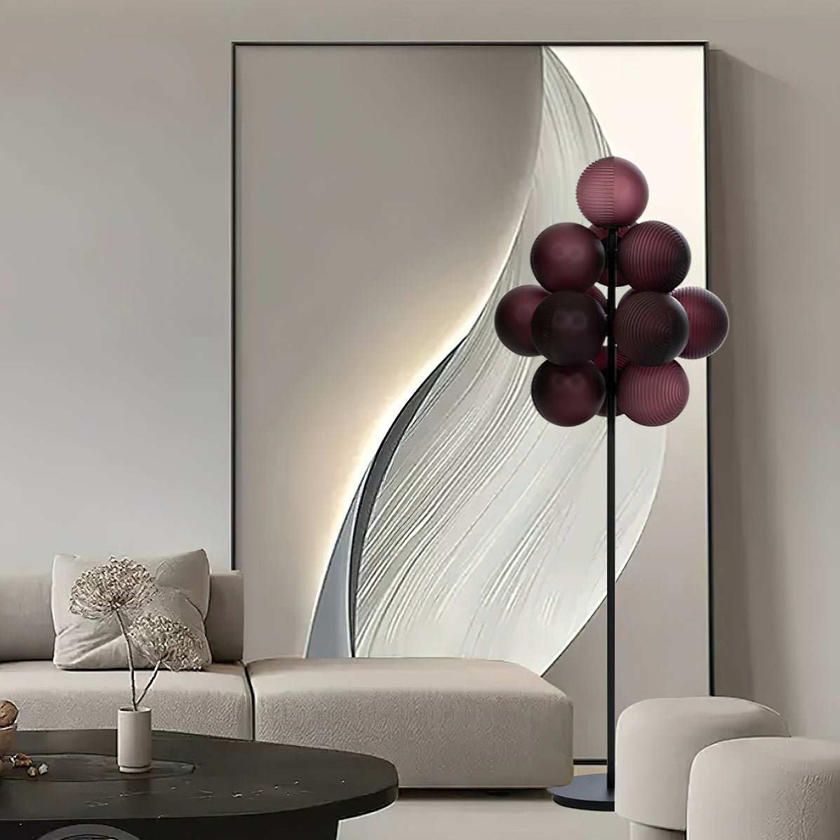 Modern Grape Cluster Glass Floor Lamp Matte Black Tall Standing Light for Living Room