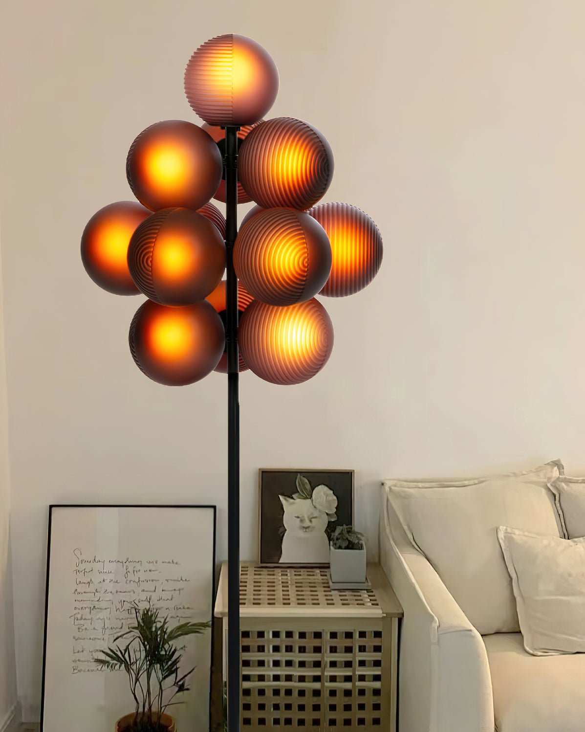 Modern Grape Cluster Glass Floor Lamp Matte Black Tall Standing Light for Living Room