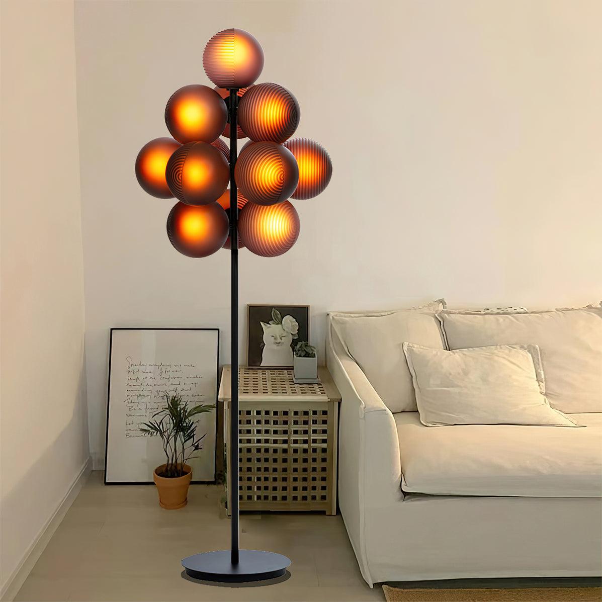 Modern Grape Cluster Glass Floor Lamp Matte Black Tall Standing Light for Living Room