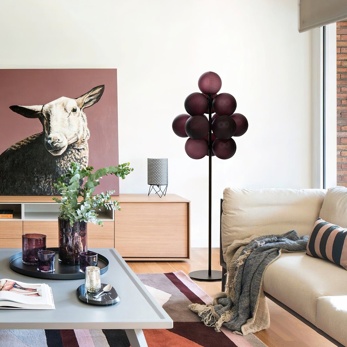 Modern Grape Cluster Glass Floor Lamp Matte Black Tall Standing Light for Living Room