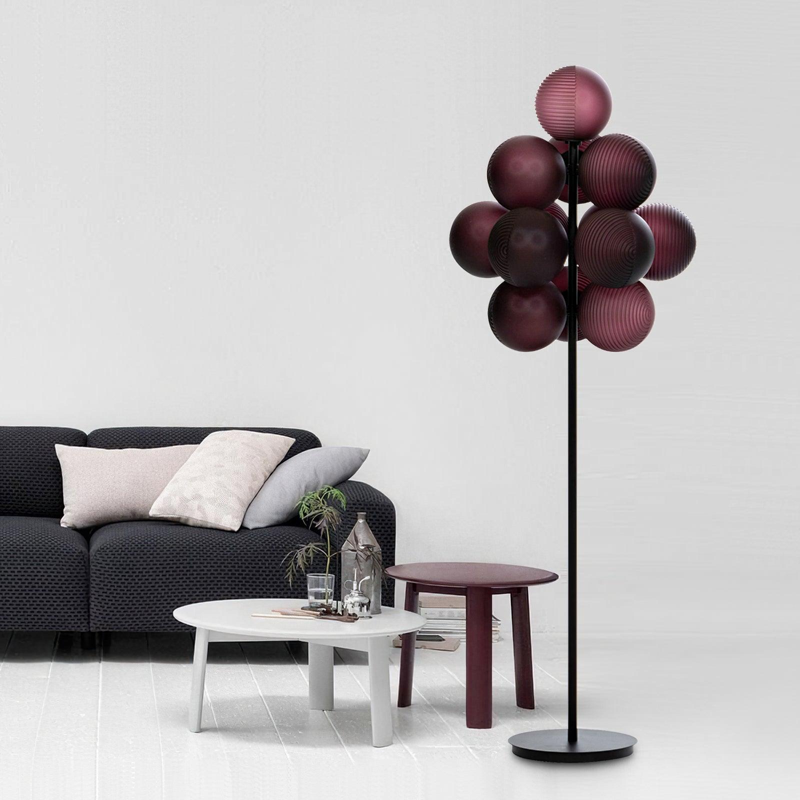 Modern Grape Cluster Glass Floor Lamp Matte Black Tall Standing Light for Living Room