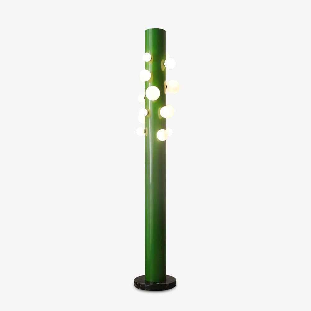 Modern Green Glass Ambient Floor Lamp with Marble Base and White Globe Shade