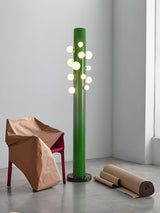 Modern Green Glass Ambient Floor Lamp with Marble Base and White Globe Shade