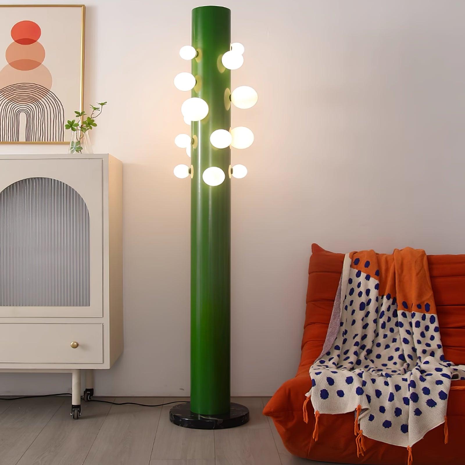 Modern Green Glass Ambient Floor Lamp with Marble Base and White Globe Shade
