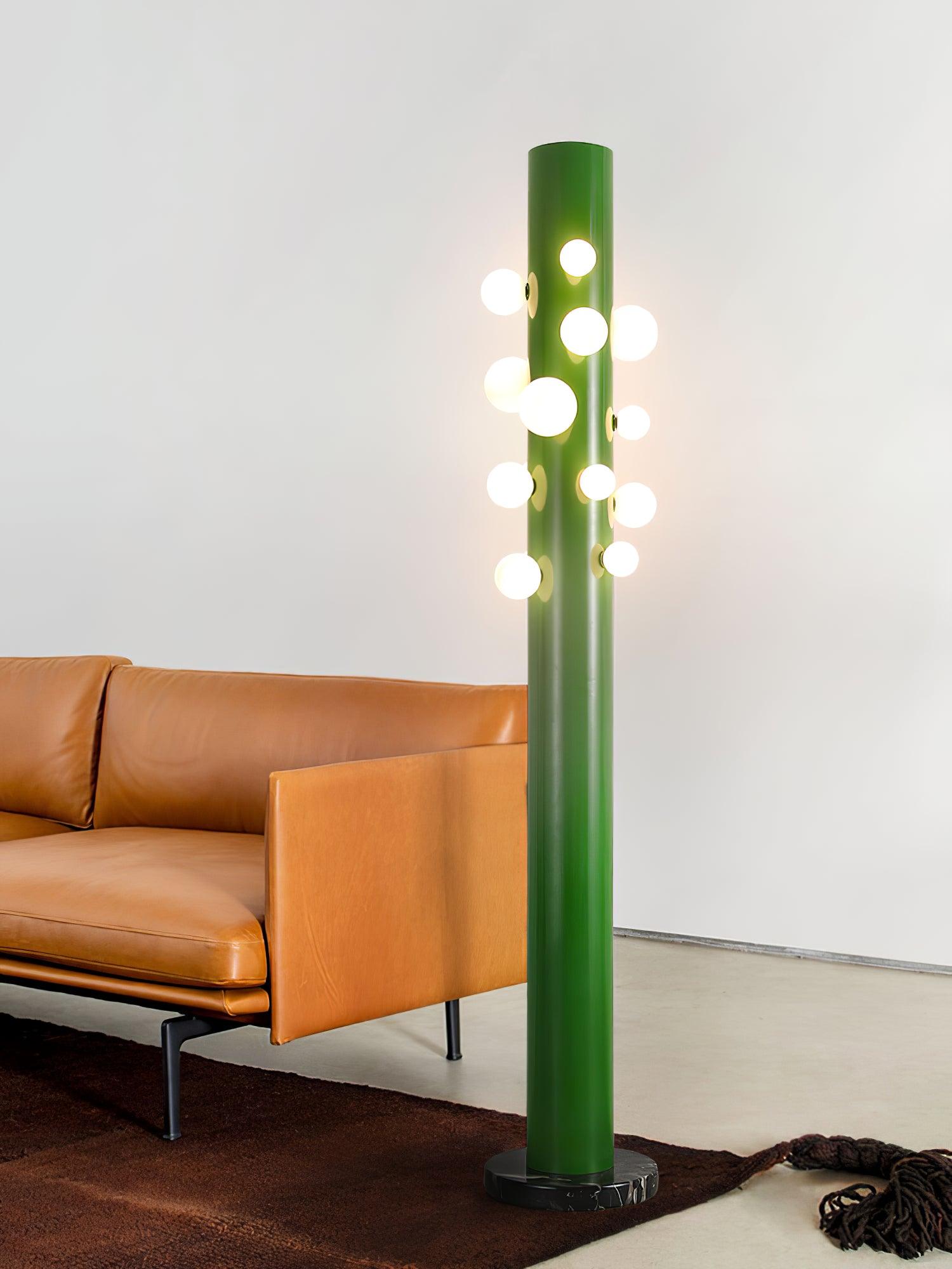 Modern Green Glass Ambient Floor Lamp with Marble Base and White Globe Shade
