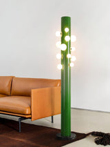 Modern Green Glass Ambient Floor Lamp with Marble Base and White Globe Shade
