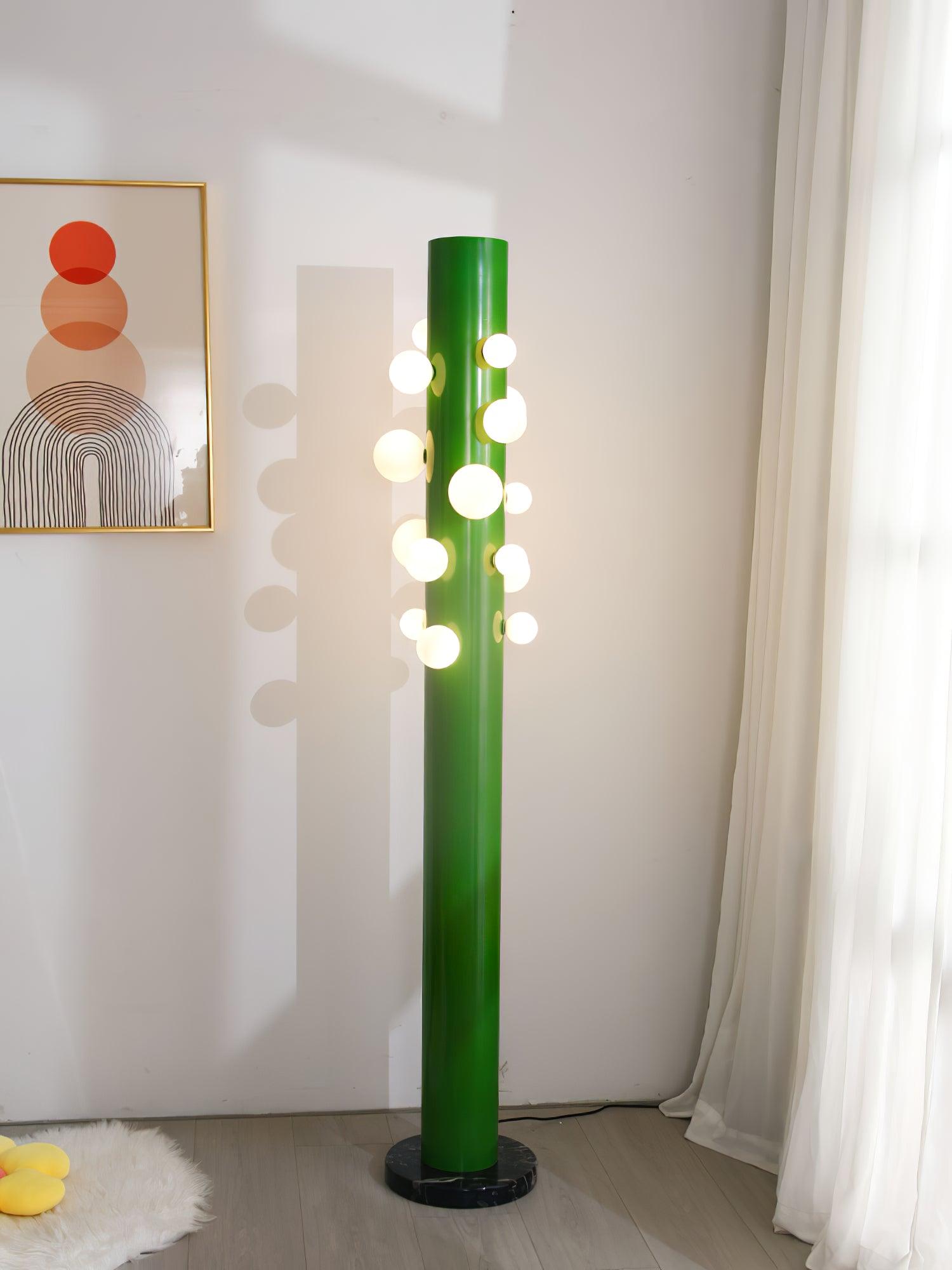 Modern Green Glass Ambient Floor Lamp with Marble Base and White Globe Shade