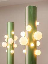 Modern Green Glass Ambient Floor Lamp with Marble Base and White Globe Shade