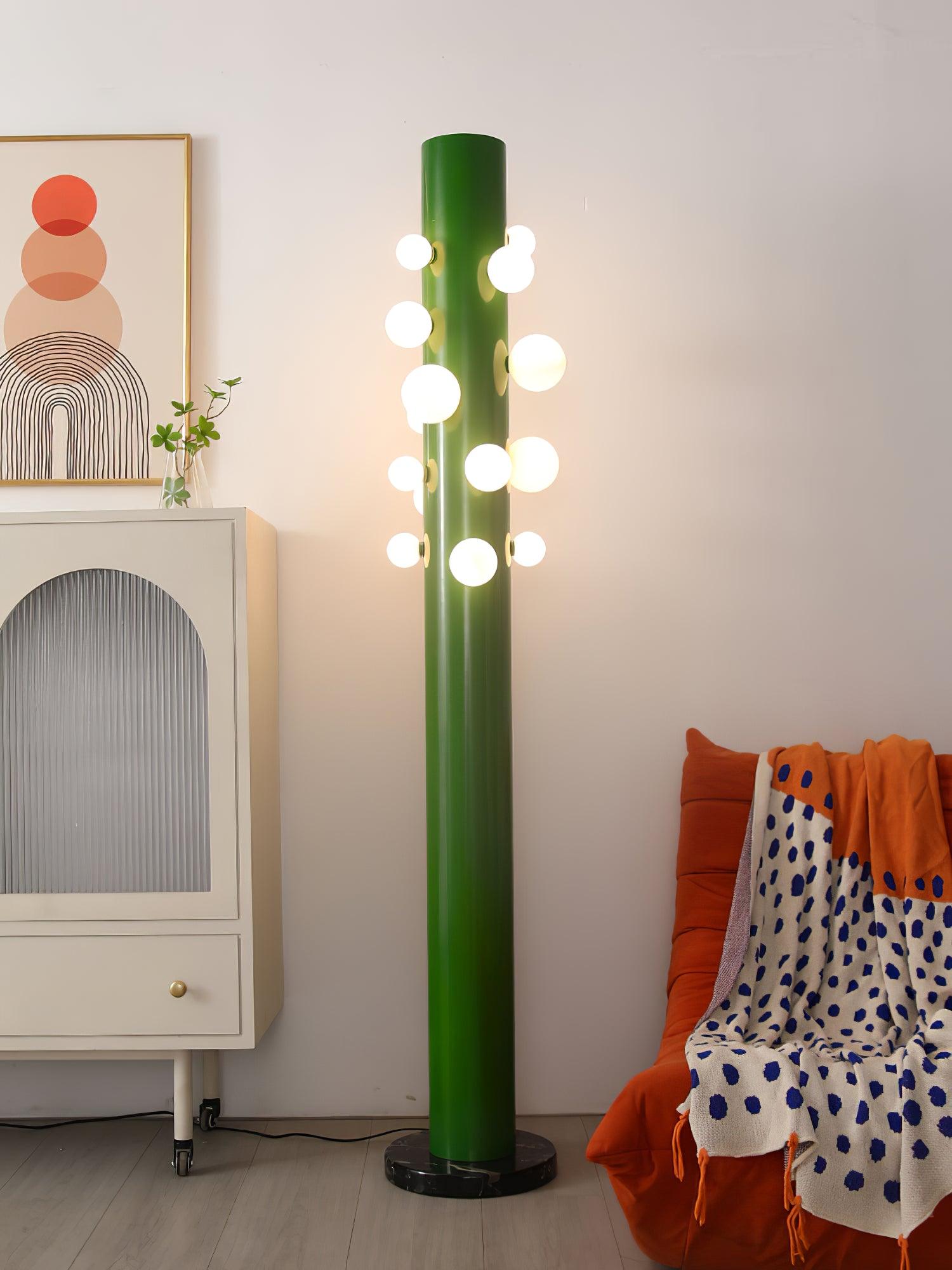 Modern Green Glass Ambient Floor Lamp with Marble Base and White Globe Shade