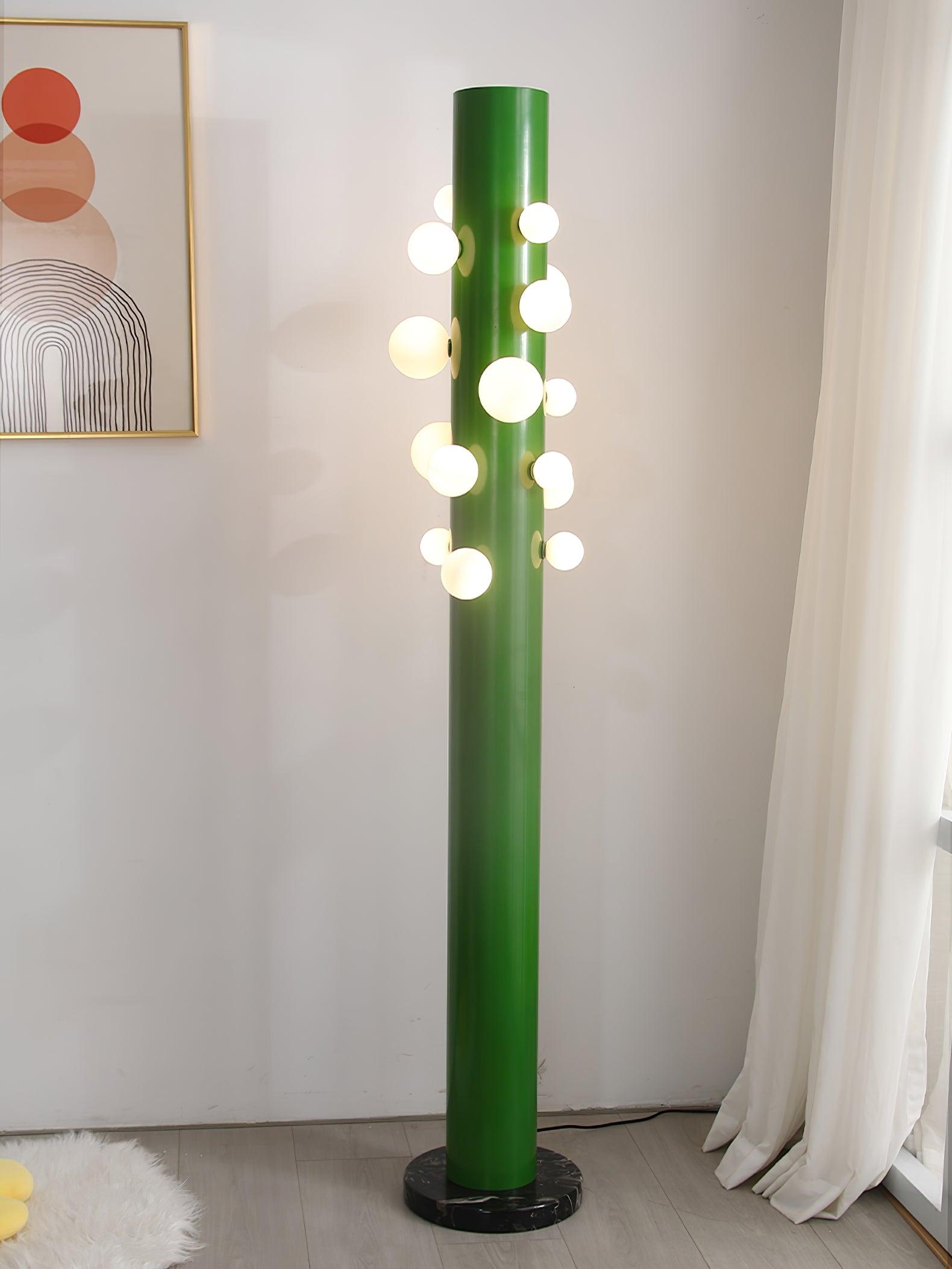 Modern Green Glass Ambient Floor Lamp with Marble Base and White Globe Shade