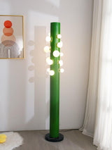 Modern Green Glass Ambient Floor Lamp with Marble Base and White Globe Shade