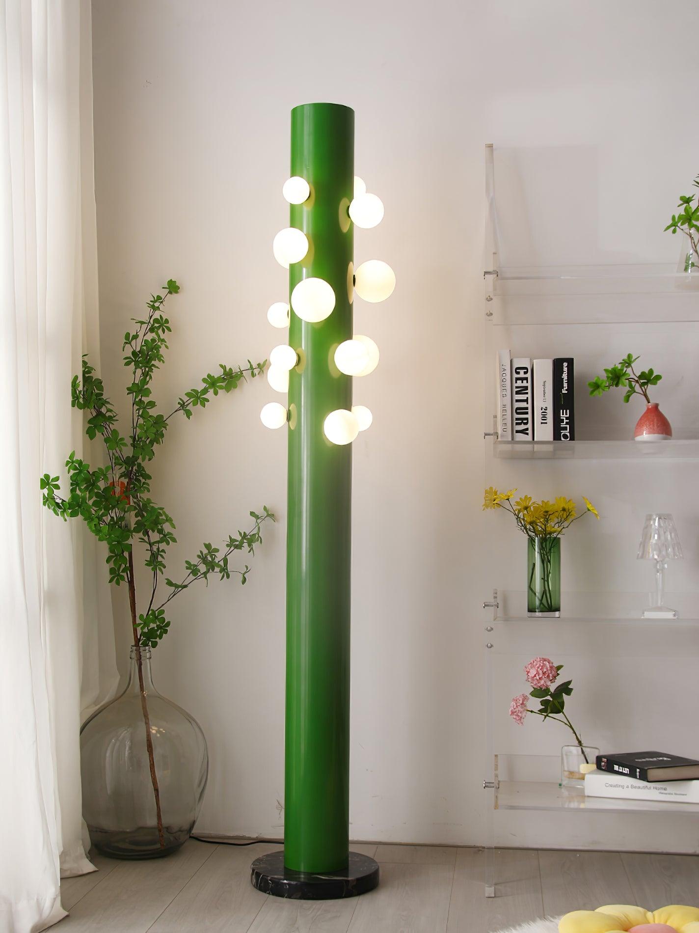 Modern Green Glass Ambient Floor Lamp with Marble Base and White Globe Shade