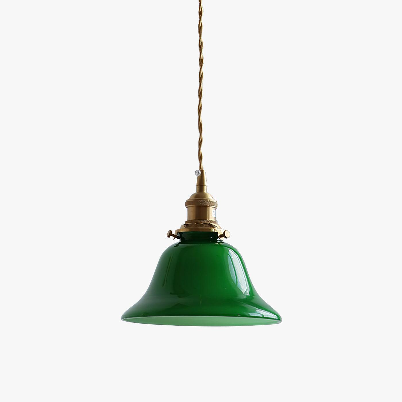 Green Glass Bell Pendant Light with Brass Hardware for Kitchen and Dining Room