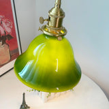 Green Glass Bell Pendant Light with Brass Hardware for Kitchen and Dining Room