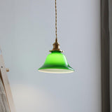 Green Glass Bell Pendant Light with Brass Hardware for Kitchen and Dining Room