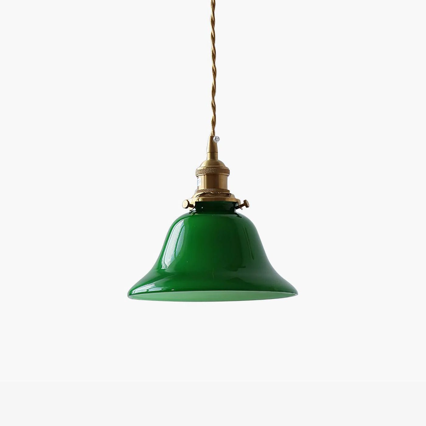 Green Glass Bell Pendant Light with Brass Hardware for Kitchen and Dining Room