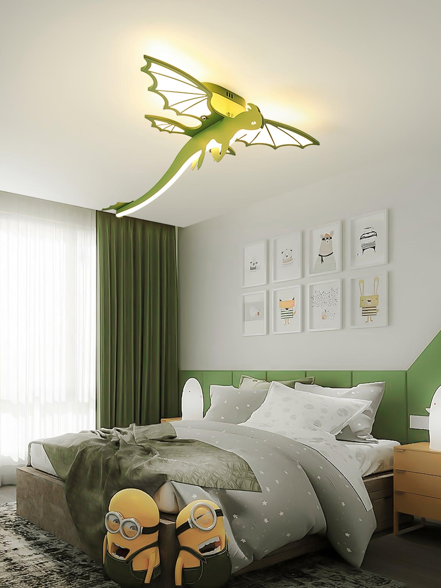 Modern Green Dinosaur Cartoon LED Ceiling Light for Childrens Room Decor