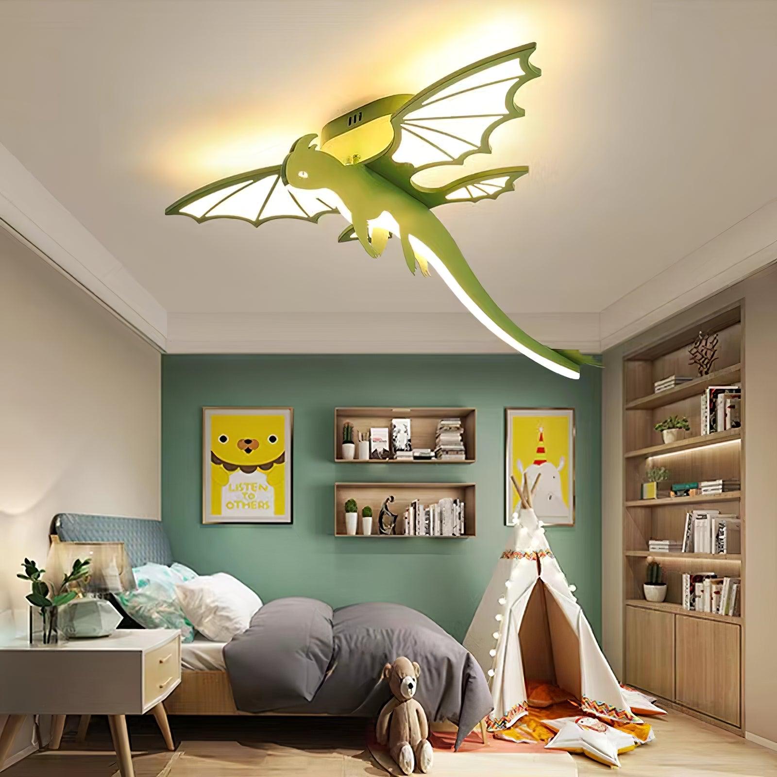 Modern Green Dinosaur Cartoon LED Ceiling Light for Childrens Room Decor
